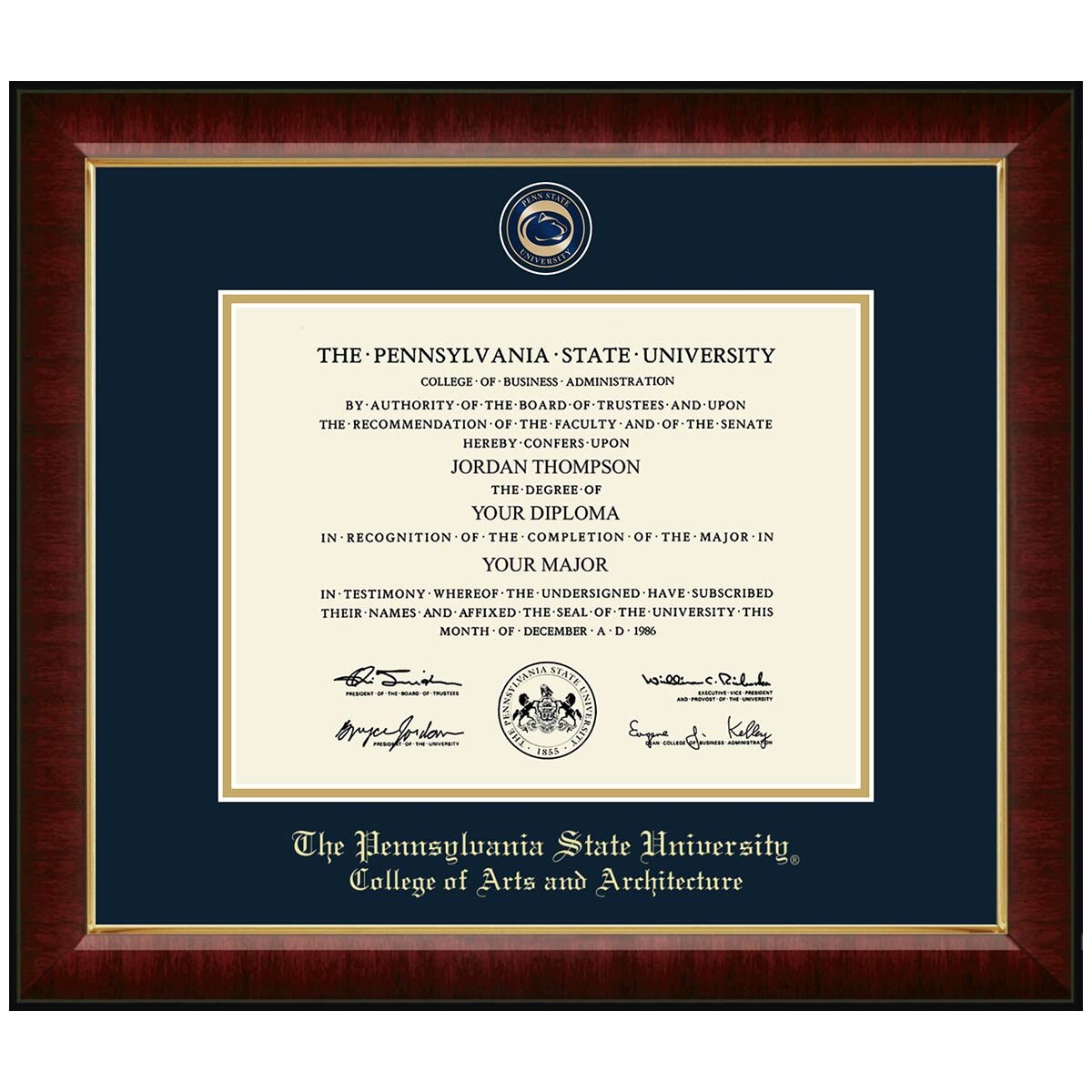 #113 College of Arts and Architecture diploma frame Masterpiece Medallion in Murano (Cherry)